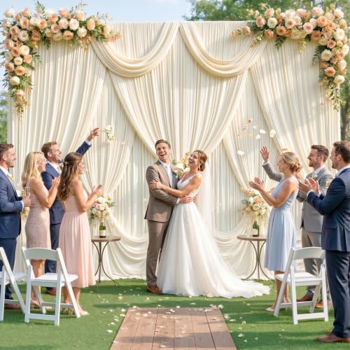 10 Panels Champagne Backdrop Curtain for Parties Wedding Baby Shower Wrinkle Free Photo Curtains Backdrop Drapes Fabric Decoration for Bridal Shower 50ft(W) x 10ft(H) - Image 3