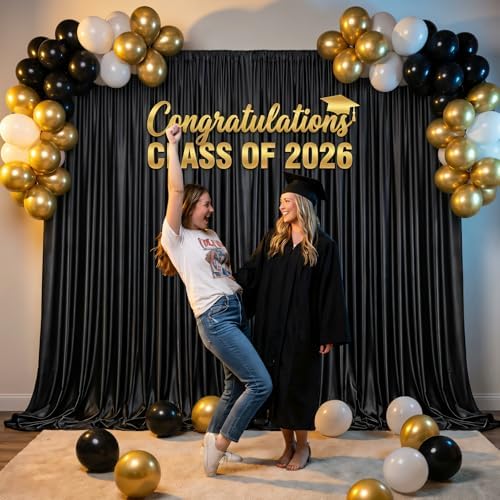 Black Backdrop Curtain - 40x10FT Back Drop Curtains for Parties Wrinkle-Free Soft Polyester Photo Backdrop Wedding Decorations Photoground Backdrop Stain-Resistant for Back Drop Stand, 8 Panels - Image 6