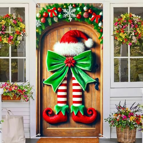 BlissYard Christmas Door Cover Elf Green 35x71 Inch Polyester - Image 4