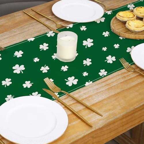 ONFAON St Patricks Day Table Runner 13 x 72 Inch,Green Lucky Shamrock Seasonal Spring Holiday Table Decorations Home Party Kitchen Dining Table Decor - Image 6