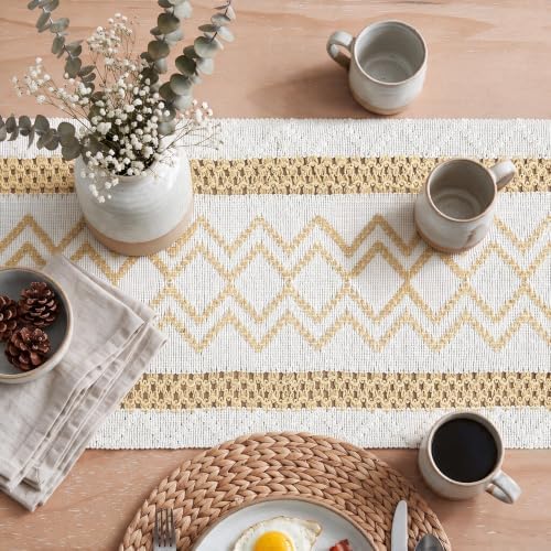 Artoid Mode Burlap Brown Stripe Diamond Woven Table Runner 12x72 Inch - Image 3