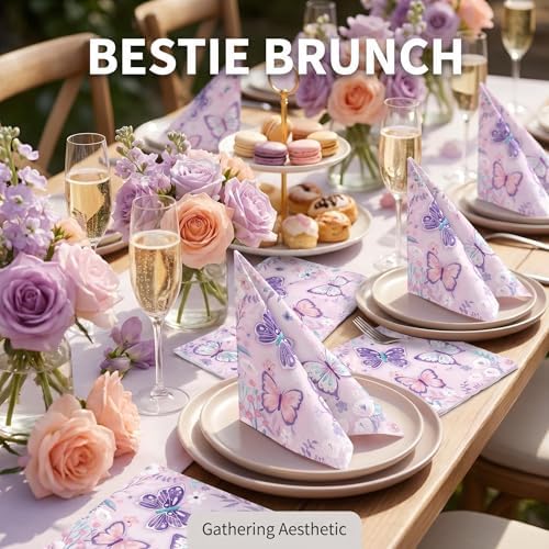 50PCS Butterfly Napkins 13 x 13 Inches, Butterfly Birthday Paper NapkinsFlower Luncheon Dessert Cocktail Napkins Disposable for Spring Summer Girl Picnic Wedding Birthday Baby Shower Decorations - Image 5