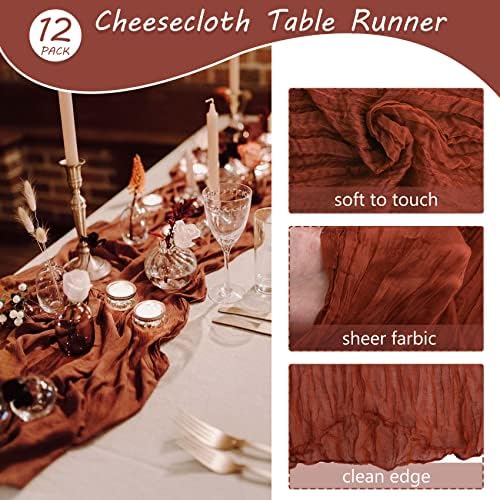 35x157 Inch Terracotta Cheesecloth Table Runner Fall Boho Wedding Decor - Image 4