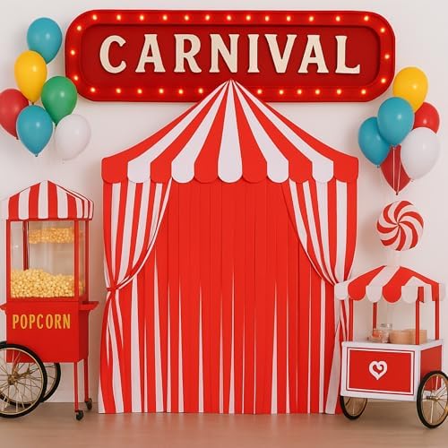 Breling 4 Pcs Carnival Circus Decor Backdrop Tent with Canopy, red White - Image 4