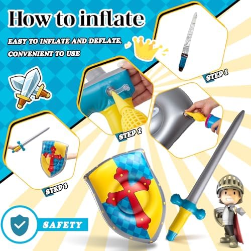 Poen 12 Pcs Inflatable Sword and Shield Medieval Knight Party,Cross - Image 5