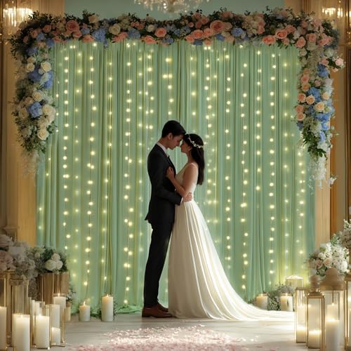 Sage Green Backdrop Curtains with Lights,10x10FT Wrinkle Free Photo Curtains Backdrop Drapes Fabric for Baby Shower Birthday Ceremony Reception Home Party Decorations-5ft x 10ft,2 Panels - Image 6