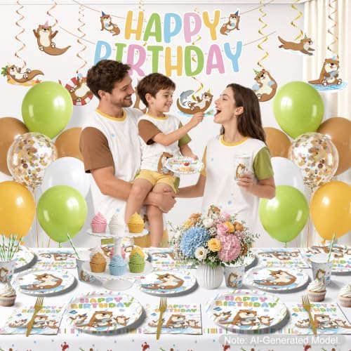 205Pcs Yingoto Cute Otter Birthday Decorations Tableware Set, Serves 25 - Image 4