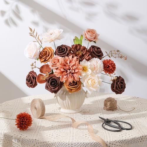 Floweroyal Artificial Flowers Fake Rose Flowers Dahlia with Stems for DIY Wedding Bridal Bouquets, Baby Shower, Floral Arrangement, Table Centerpieces, Home Decorations - Image 4