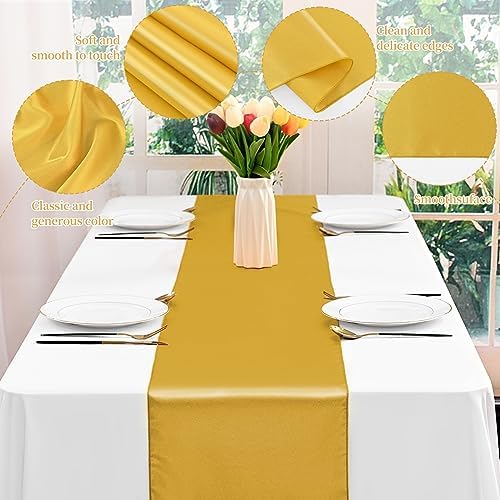 12 Pack Gold Satin Table Runner 12 x 108 Inch Long Premium Table Runners, for Wedding Party Events Decoration, Birthday Parties, Banquets Decorations, Graduations, Engagements - Image 3