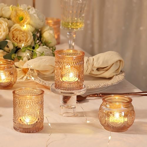30 Pcs Assorted Gold Votive Candle Holders for Wedding Table Centerpieces, Glass Tea Lights Candle Holder for Diwali Decorations, Wedding Decorations, Vintage Boho Home Tea Party Decor, - Image 3
