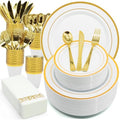 AIRE Gold White Plastic Plates Set, 350PCS Disposable Tableware for 50 by AIRE