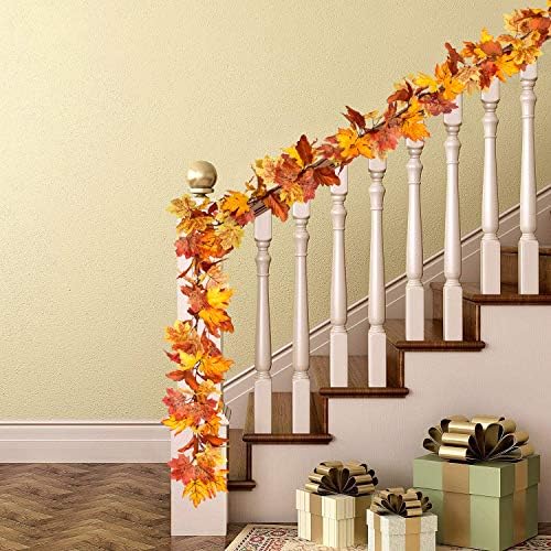 DearHouse 2 Pack Fall Garland Maple Leaf, 5.9Ft/Piece Hanging Vine Garland Artificial Autumn Foliage Garland Thanksgiving Decor for Home Wedding Fireplace Party Christmas (Yellow) - Image 6