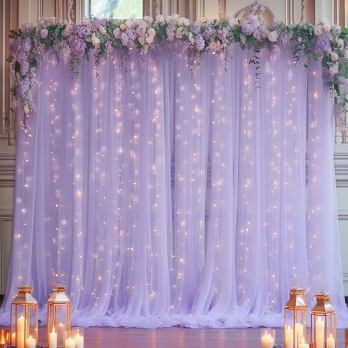 30×10ft Purple Tulle Backdrop Curtain with Lights String for Parties, Sheer Photo Backdrop Curtains for Wedding Party Photography Background - Image 5