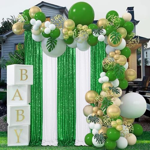 Green Sequin Backdrop Curtains-4 Panels 2FTx8FT Green Backdrop for St Patricks Day, Glitter Party Decorations Background Drapes for Wedding Birthday Anniversary Graduation Photo Booth Decor - Image 6