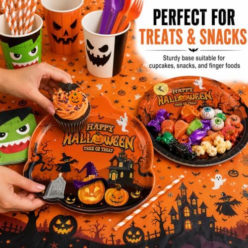Halloween Party Supplies, Pumpkin Witch Plates and Napkins, 193 Pcs - Image 5