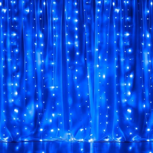 Dazzle Bright 300 LED Curtain String Lights, Christmas Fairy Lights for Bedroom with 8 Lighting Modes, Connectable Waterproof Window Lights Party Wedding Garden Wall Decor, Blue - Image 2
