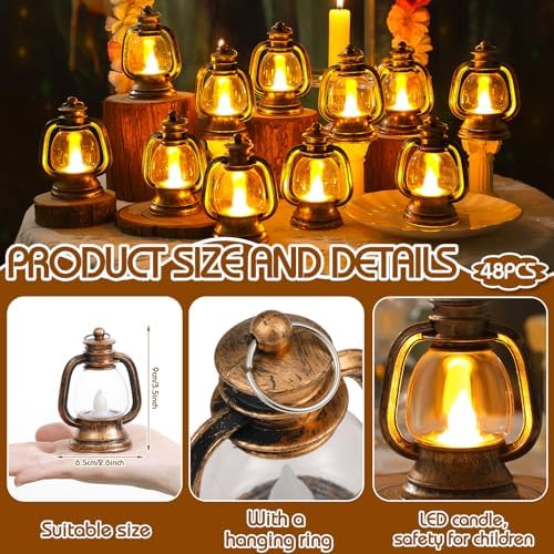 Ferraycle 48 Pcs Mini Lanterns 4 Inch Retro Gold Lamp Table Centerpieces - Image 2