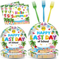 96 Pcs Happy Last Day of School Paper Party Plates and Napkins for Summer Tropical Beach Pool Supplies Summer End of School Year Dessert Tableware Set for 24 Guests Birthday Party Decorations by CHUNNIN