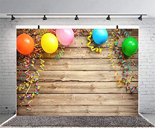 Sensfun 10x6.5ft Vinyl Wood Photo Booth Backdrops Colorful Carnival Balloons Streamers on Rustic Wood Photography Background for Baby Shower Children Newborn Birthday Party Photo Studio Props(WP045) - Image 2