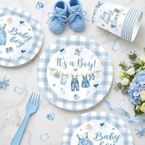 224PCS Blue Baby Boy Baby Shower Decorations,Serves 24 - Image 3