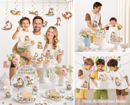 205Pcs Yingoto Cute Otter Birthday Decorations Tableware Set, Serves 25 - Image 7