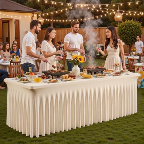 Light Champagne Spandex Table Covers for 8 Foot Rectangle Table, Fitted Stretch Table Skirts Wrinkle-Free Floor Length Polyester Rectangle Tablecloths for Weddings Parties Banquets Events,2 Pack - Image 6