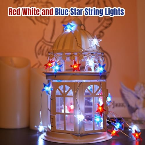 4th of July Decorations, 10ft 30 LED Twinkle Red White and Blue Star String Lights Battery Operated, Patriotic Decorations for Memorial Independence Day Party Golfcart Fourth of July (White Light) - Image 7
