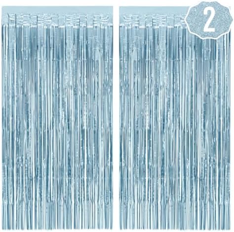 xo, Fetti 2pk Matte Blue Fringe Foil Curtain Bachelorette Birthday Backdrop by xoFetti