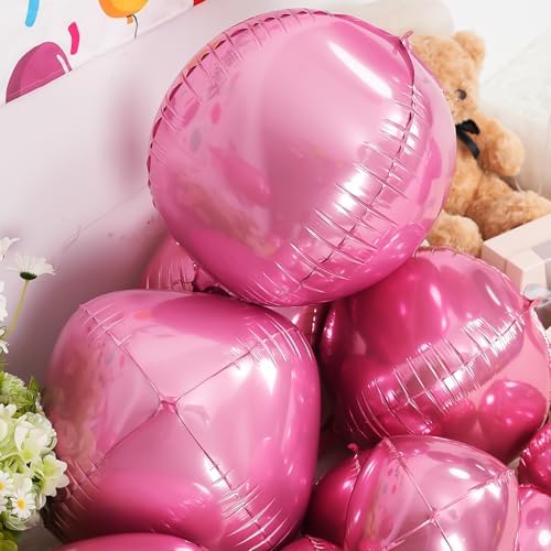 12PCS Metallic Pink Round Foil Balloons 22" 15" 10" Large Pink Balloons - Image 6