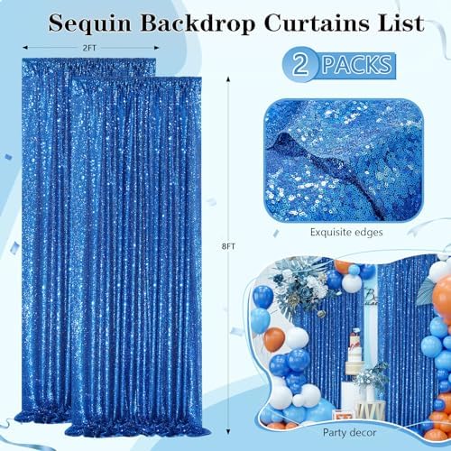 Royal Blue Backdrop Curtain Panels 2 Pieces 2ftx8ft Sequin Party Background - Image 4