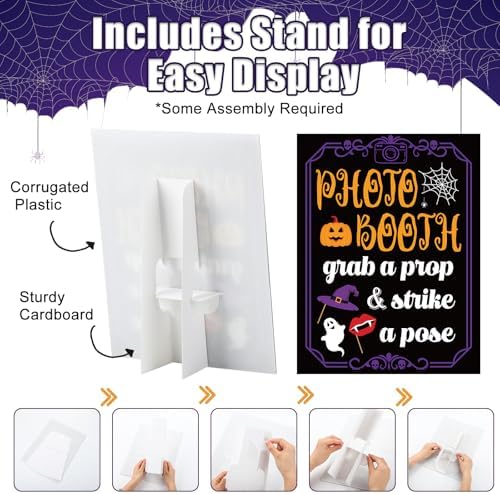 Briwooody Halloween Photo Booth Sign with Stand Retro Background Table - Image 3