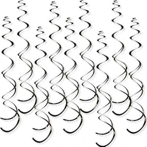 32 PCS Black Hanging Swirl, Sparkle Ceiling Hanging Decorations, Plastic Streamer Party Decorations for Black Tie, Casino Night, Halloween by PARTVON