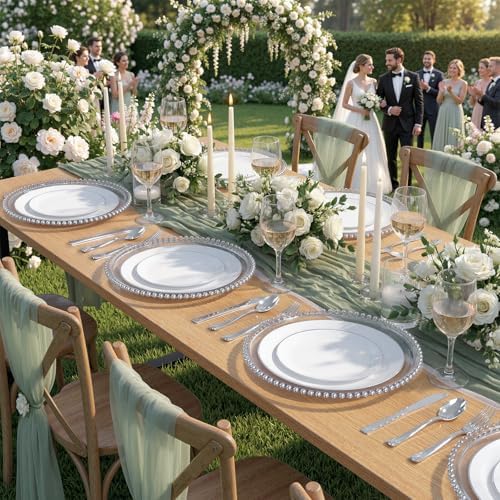 KIRE 200PCS Silver Plastic Plates - White Plastic Plates with Silver Rim Include 100 Dinner Plate and 100 for Dessert/Salad Plate for Birthday/Wedding/Party/Christmas - Image 5