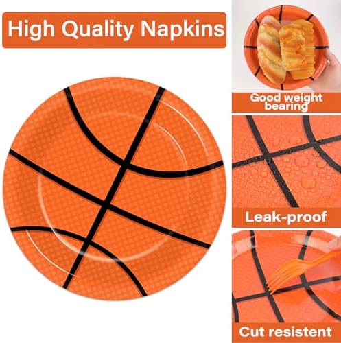 100 Pcs Basketball Party Plates and Napkins Set Basketball Birthday Party Decorations Sports Party Supplies Basketball Tableware Basketball Party Favors for Boy Birthday Party Decorations Serves 25 - Image 3