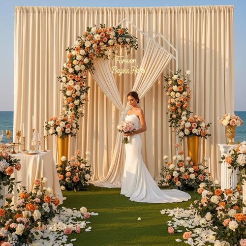 Champagne Backdrop Curtain - 10x10FT Back Drop Curtains for Parties Wrinkle-Free Soft Polyester Backdrop Wedding Decorations Photoground Backdrop Stain-Resistant for Back Drop Stand, 2 Panels - Image 3