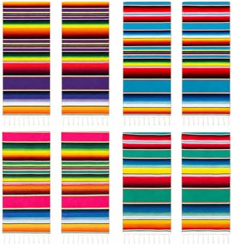 Mexican Table Runner 8 Pack, 14 x 84 in Serape Fiesta Party Decor by Airooglee