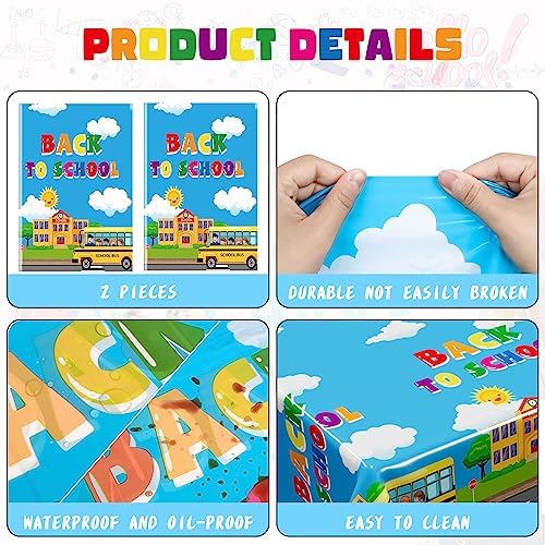 2Pcs Back to School Tablecloth, Plastic 108 x 54 In Tablecover for Students - Image 3