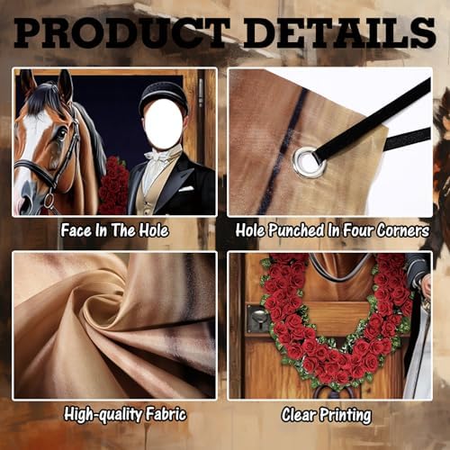 Tudomro Horse Racing Photo Booth Backdrop, 6x4ft Fabric 2 Face Cutouts - Image 3