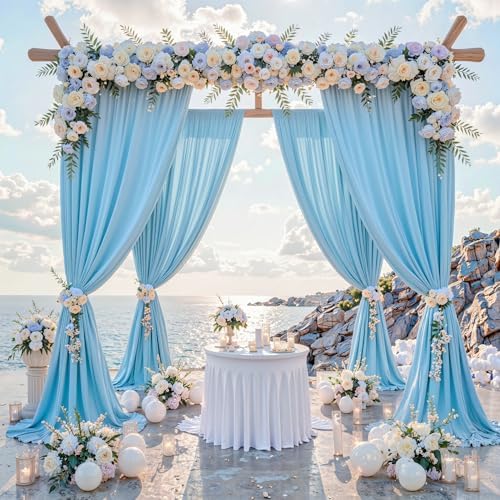 20 ft x 10 ft Wrinkle Free Baby Blue Backdrop Curtains for Parties, 4 Panels 5 ft x 10 ft Polyester Light Blue Photo Backdrop Curtain Drapes for Birthday Wedding Party Baby Shower Photography - Image 2