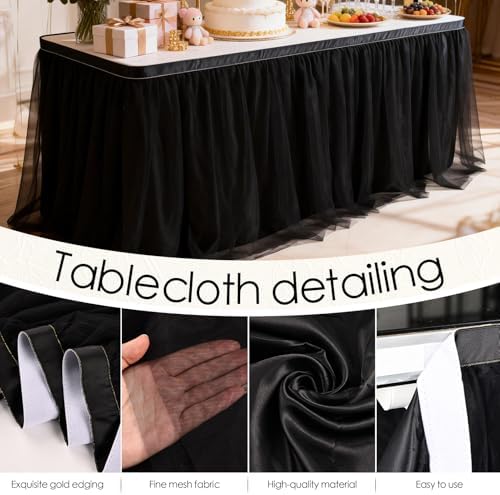 THARAHT Tulle Table Skirt 14FT 420CM Long for Rectangle Tables Round Tables Ruffle Desk Skirt for Princess Girls Birthday Party Cake Dessert Decorations Table Skirt - Image 3