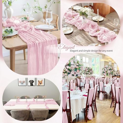 12 Pack Light Pink Cheesecloth Table Runner 10Ft, Gauze Table Runners 21.5 x 120 inch,Semi Sheer Cheese Cloth Fabric Runner Bulk for Wedding,Party,Baby Shower,Bridal Shower - Image 6