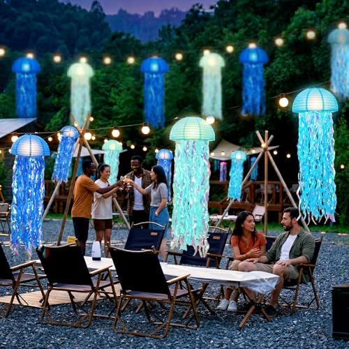 6-Pack Jellyfish Paper Lanterns, Under the Sea Party Decorations - Image 3