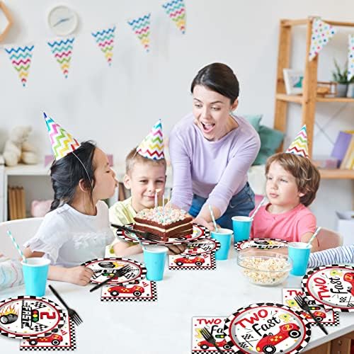 96pcs Two Fast Plates and Napkins Race Car Party Decorations Racing 2 fast Party Plates and Napkins Set Racing Sports Themed Dinnerware for Two Fast Kids Boys Birthday Supplies Favors, Serve 24 - Image 6