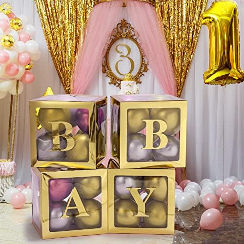 Voircoloria Baby Balloon Boxes with Letters, Gold, 4 Transparent Boxes - Image 5