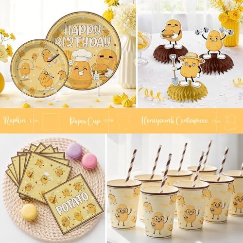 Potato Party Decorations Serves 25, 213Pcs Cute Cartoon Potato Plates, Banner, Cups, Cake Topper, Cupcake Topper, Disposable Table Cloth, Paper Material - Image 5