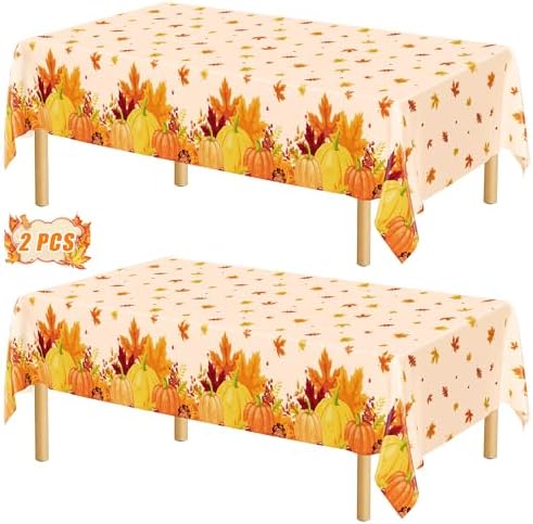 2 Pack Thanksgiving Table Cloth Plastic Leaves Pumpkin Fall Table Cover by QZYL