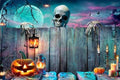 Renaiss 7x5ft Halloween Backdrop Skeleton Pumpkin Lantern Wooden Spooky Night Party Photography Background Ghost Wood Wall Halloween Party Decor Banner Horror Skull Halloween Photo Booth Props by Renaiss