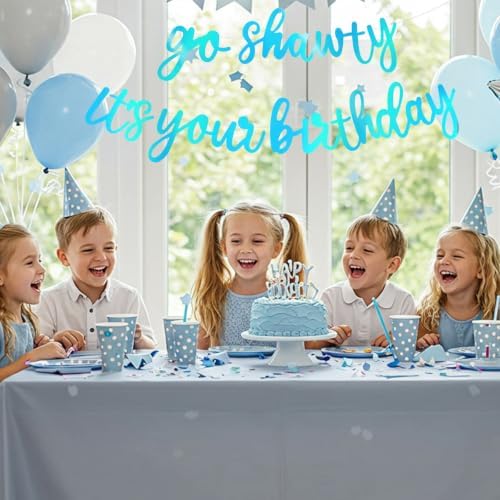 BEISHIDA Rainbow Blue Pre-Strung Go Shawty It's Your Birthday Banner Decor - Image 5