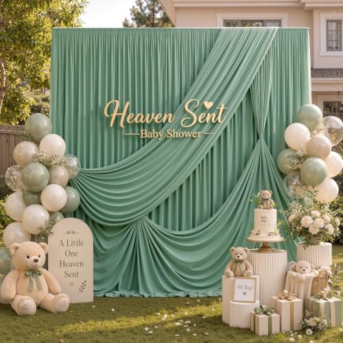 10 ft x 30 ft Sage Green Backdrop Curtains for Parties, Wrinkle Free Sage Green Photography Backdrop Drapes for Wedding Boys Birthday Baby Shower Bridal Shower Party - Image 3