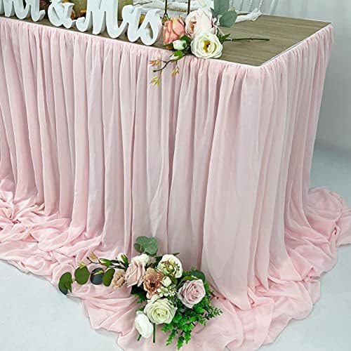 Pooling and Floating Chiffon Table Skirt with extra length, 6FT 9FT 14FT Sheer Tablecloth, Baby Shower, Birthdays Party, Main Cake Table Decoration, Wdding Table Skirt (Blush Pink, 6FT) - Image 3
